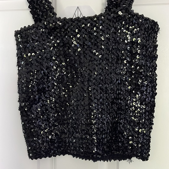 VINTAGE 🫶🏼BLACK SEQUIN CHRISTMAS HO-HO-HO 
ELASTIC STRAPPY TOP
🔝 TOPPETTES - Picture 3 of 4